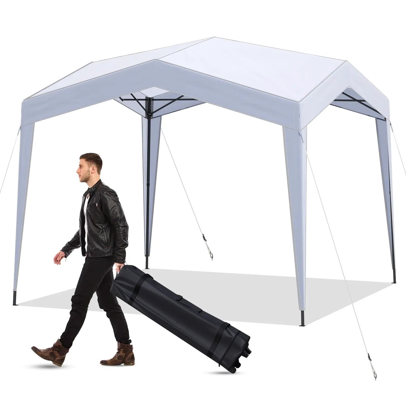 Pop up Canopy Tent with Portable Wheeled Bag 8 Stakes 4 Wind Ropes-White by DirectDeals