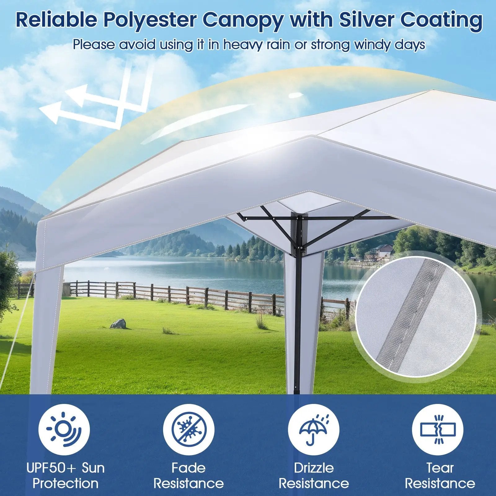 Pop up Canopy Tent with Portable Wheeled Bag 8 Stakes 4 Wind Ropes-White by DirectDeals