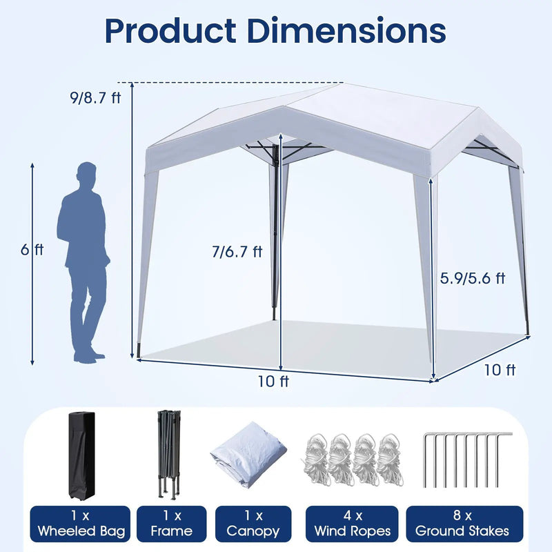 Pop up Canopy Tent with Portable Wheeled Bag 8 Stakes 4 Wind Ropes-White by DirectDeals