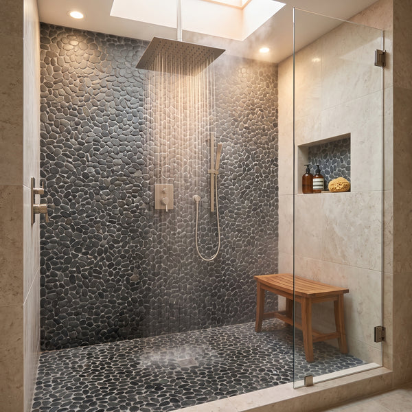 Poppy Seed Natural Pebble Mosaics 12x12