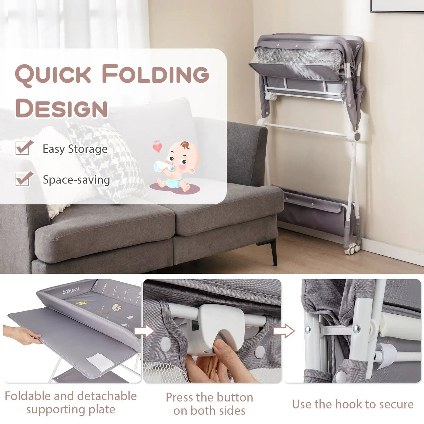 Portable Baby Changing Table with 3-Level Adjustable Height by DirectDeals