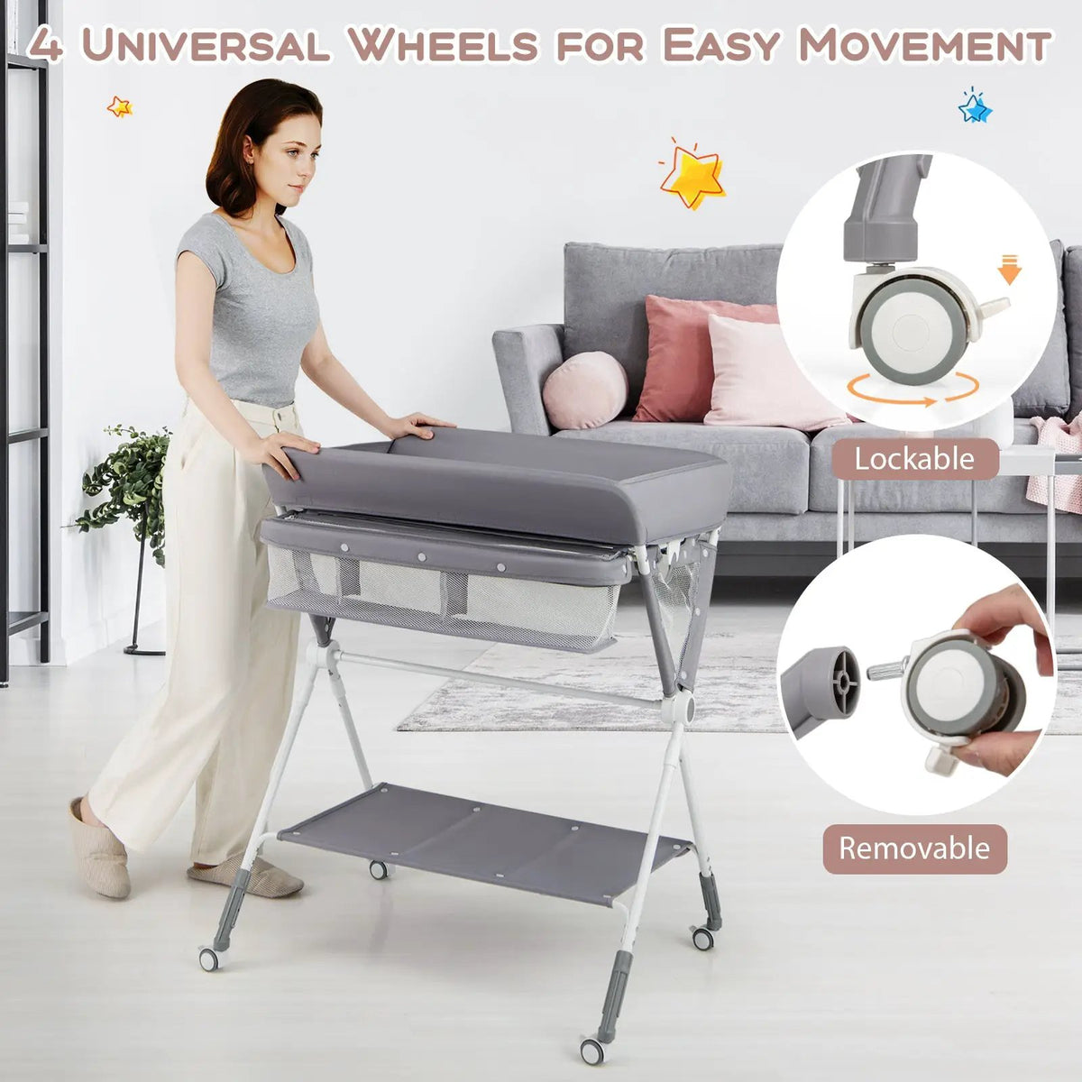 Portable Baby Changing Table with 3-Level Adjustable Height by DirectDeals