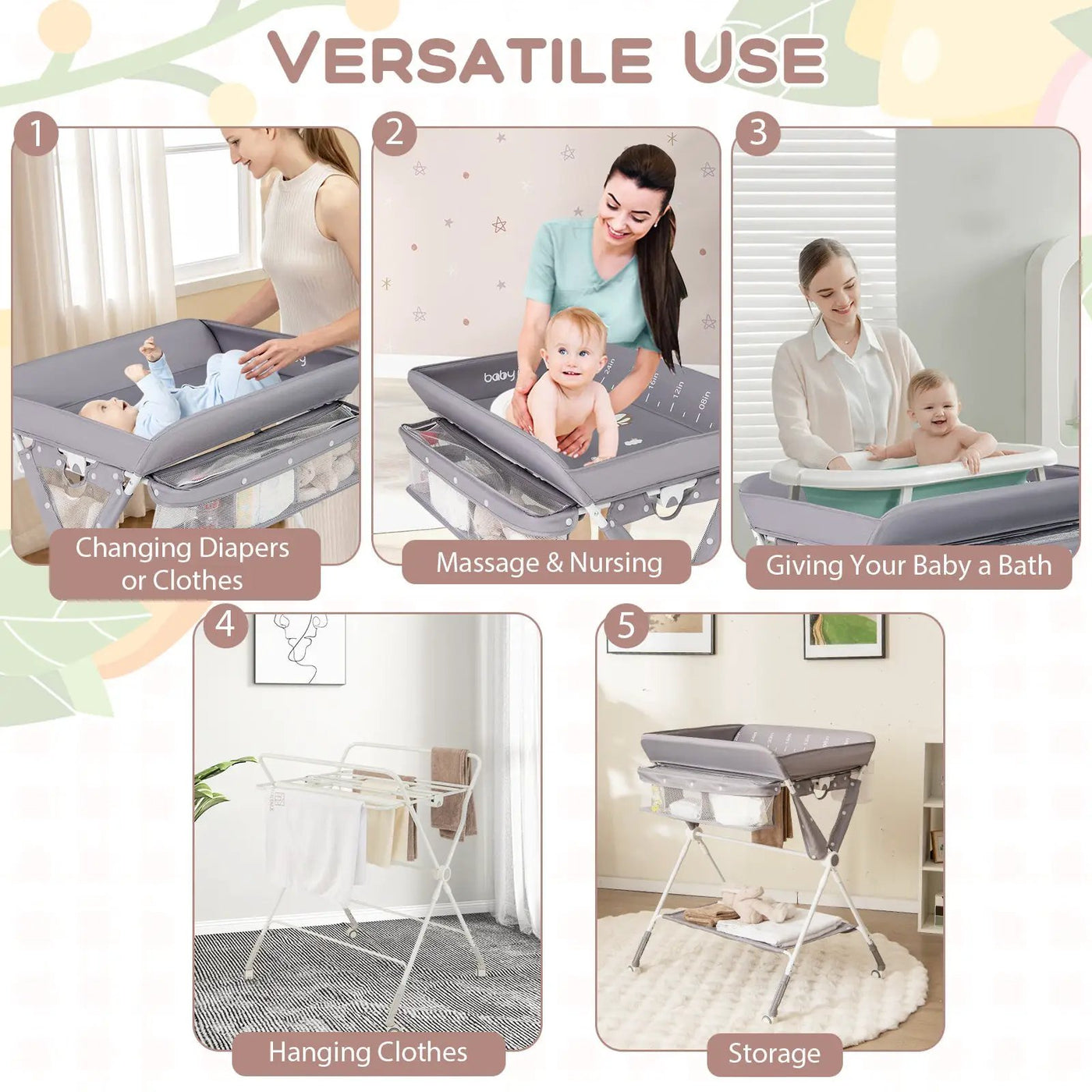 Portable Baby Changing Table with 3-Level Adjustable Height by DirectDeals