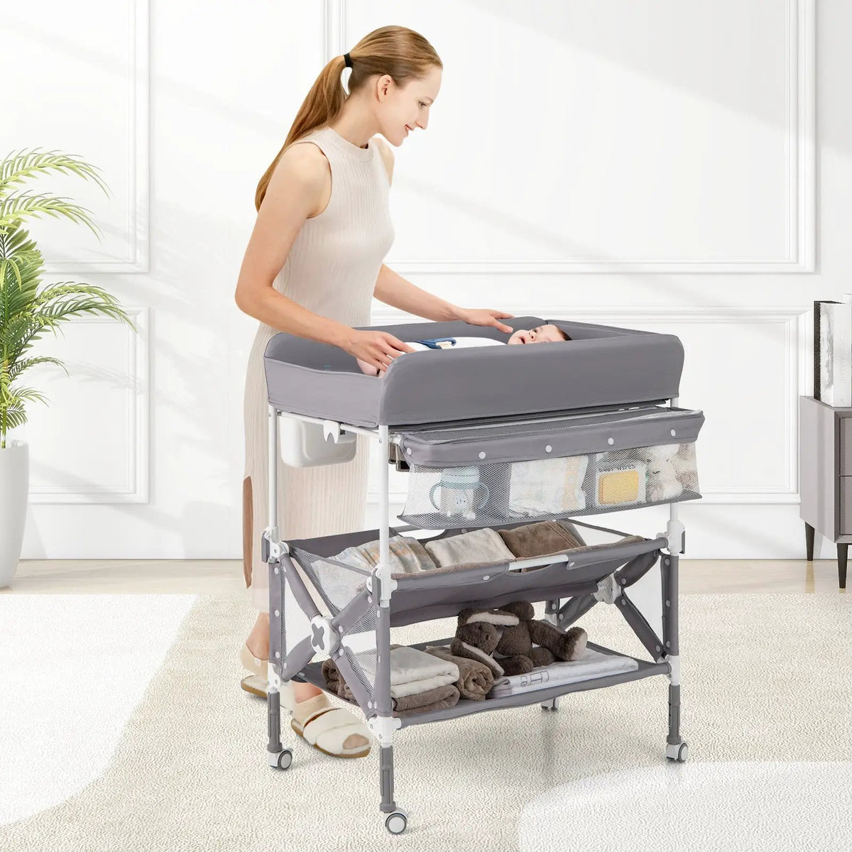 Portable Baby Changing Table with Wheels and Large Storage Rack by DirectDeals