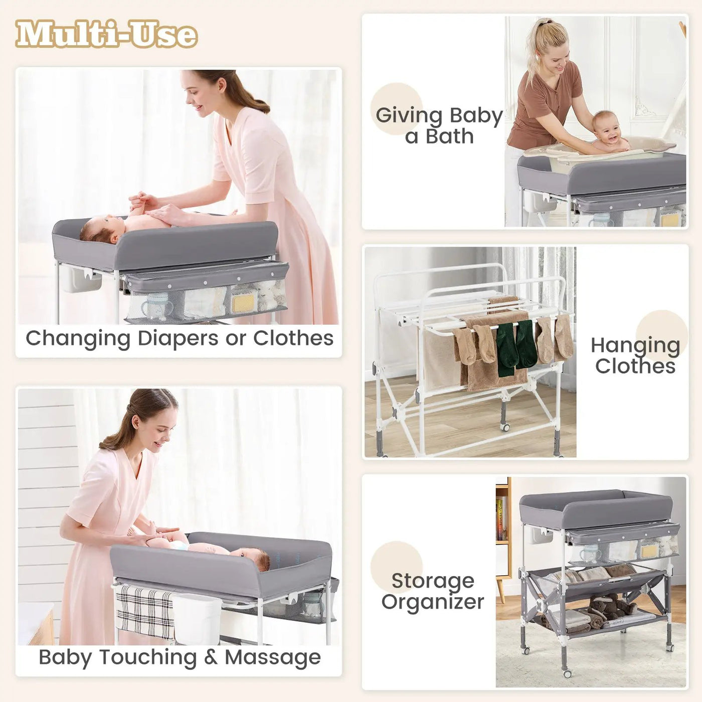 Portable Baby Changing Table with Wheels and Large Storage Rack by DirectDeals