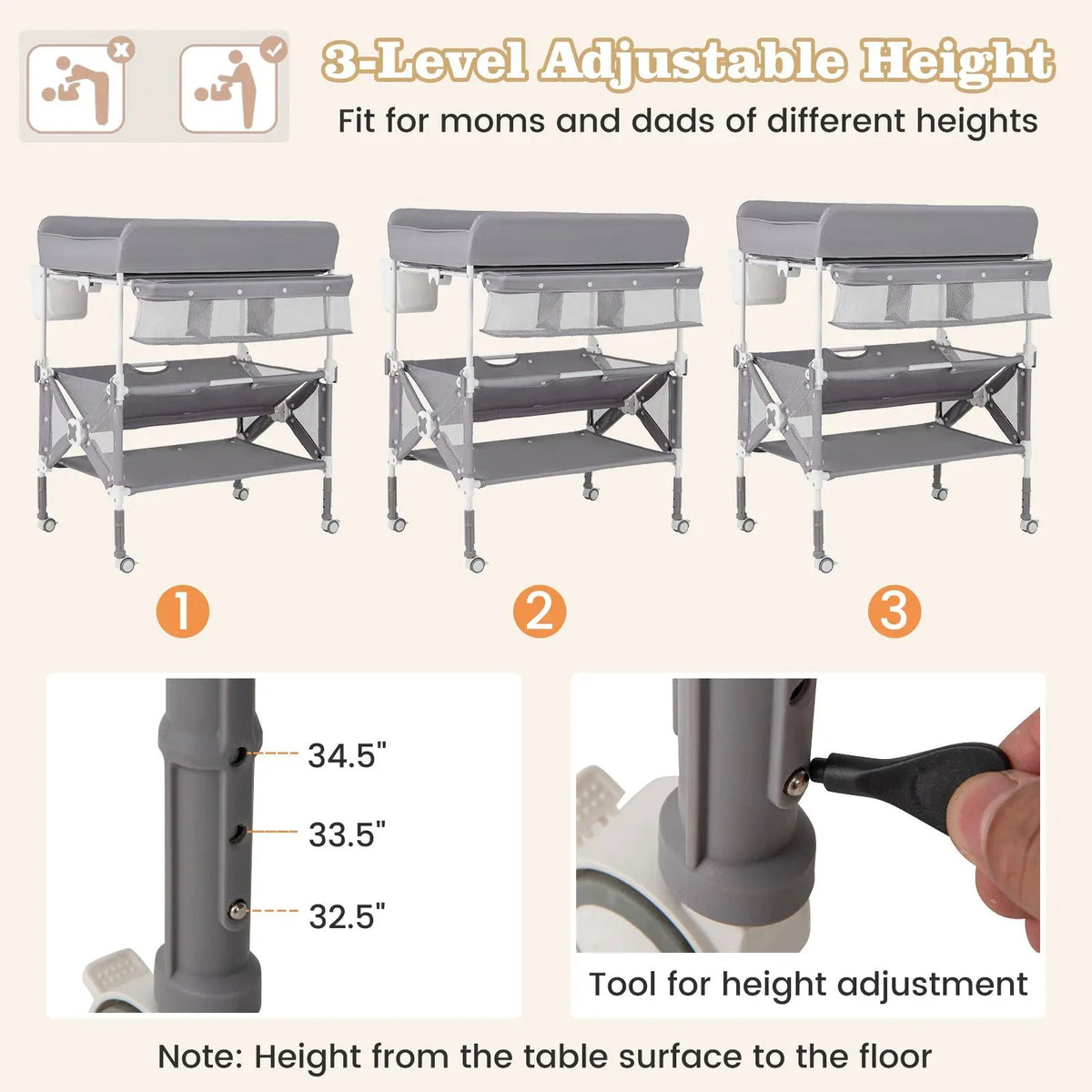 Portable Baby Changing Table with Wheels and Large Storage Rack by DirectDeals