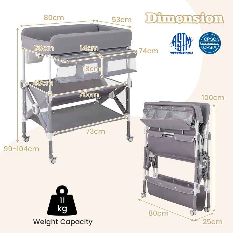 Portable Baby Changing Table with Wheels and Large Storage Rack by DirectDeals