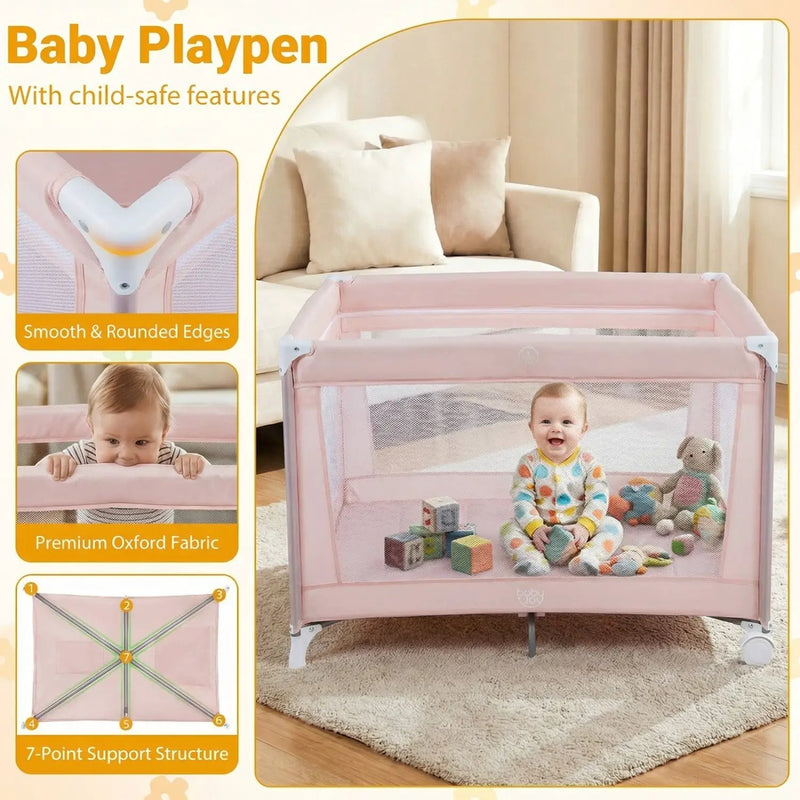 Portable Baby Playard Folding Travel Crib for Infants with Soft Mattress by DirectDeals