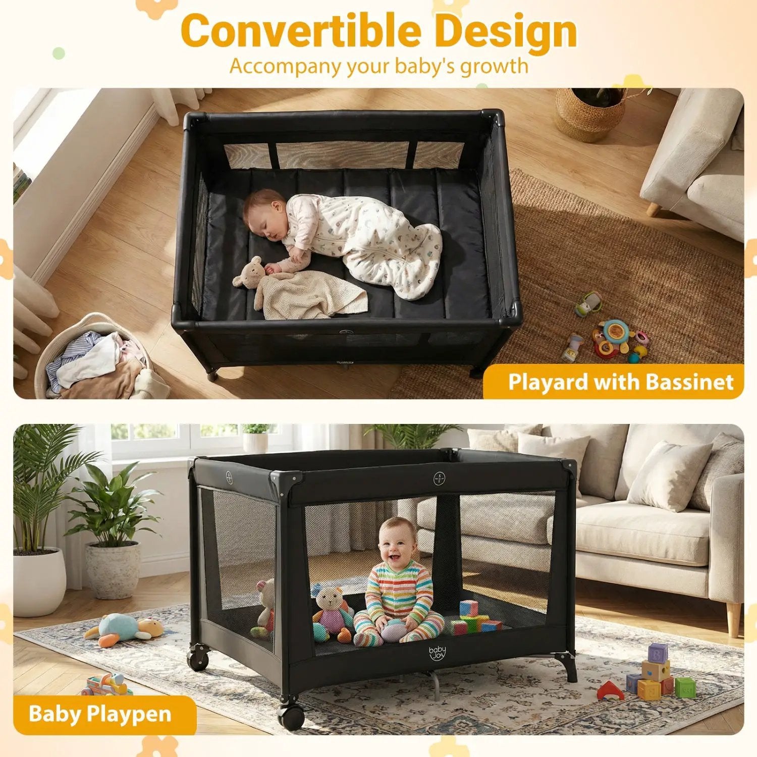Portable Baby Playard Folding Travel Crib for Infants with Soft Mattress by DirectDeals