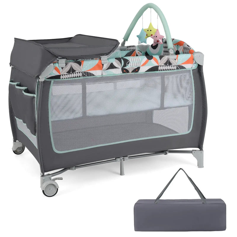 3-in-1 Portable Baby Playard with Zippered Door and Toy Bar by DirectDeals