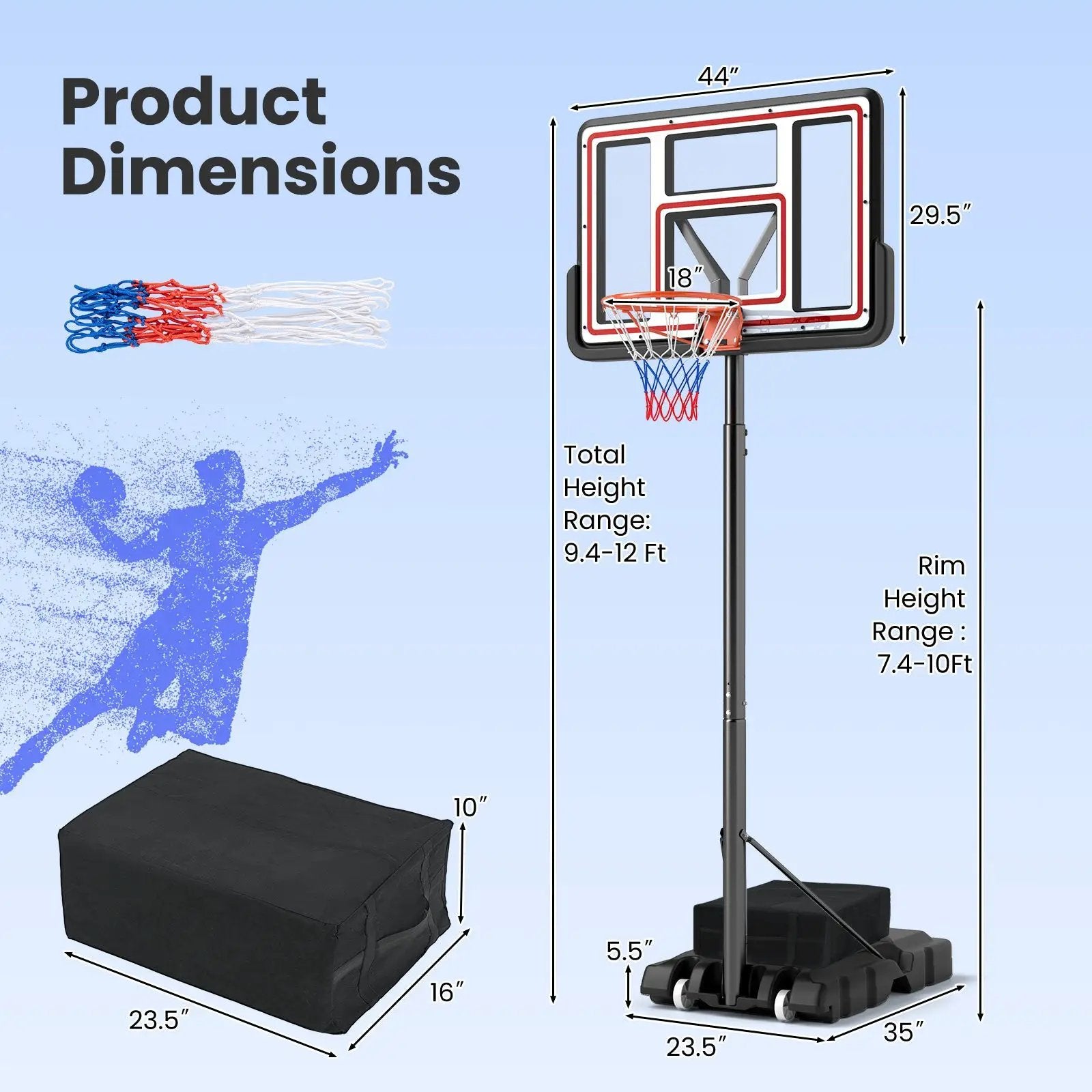 Portable Basketball Hoop Adjustable Basketball Goal System by DirectDeals