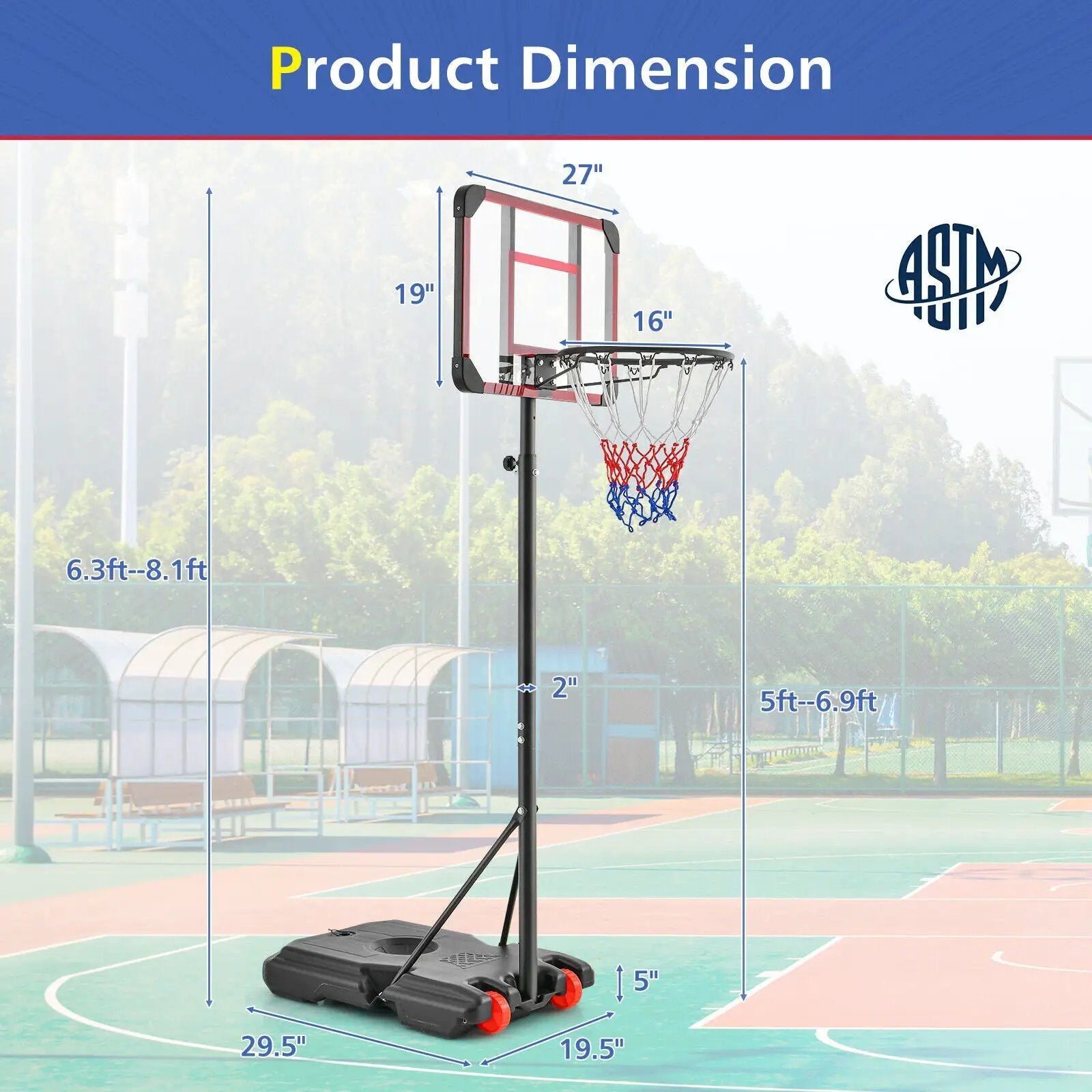 Basketball Hoop Stand 5 Feet-6.8 Feet Height Adjustable by DirectDeals