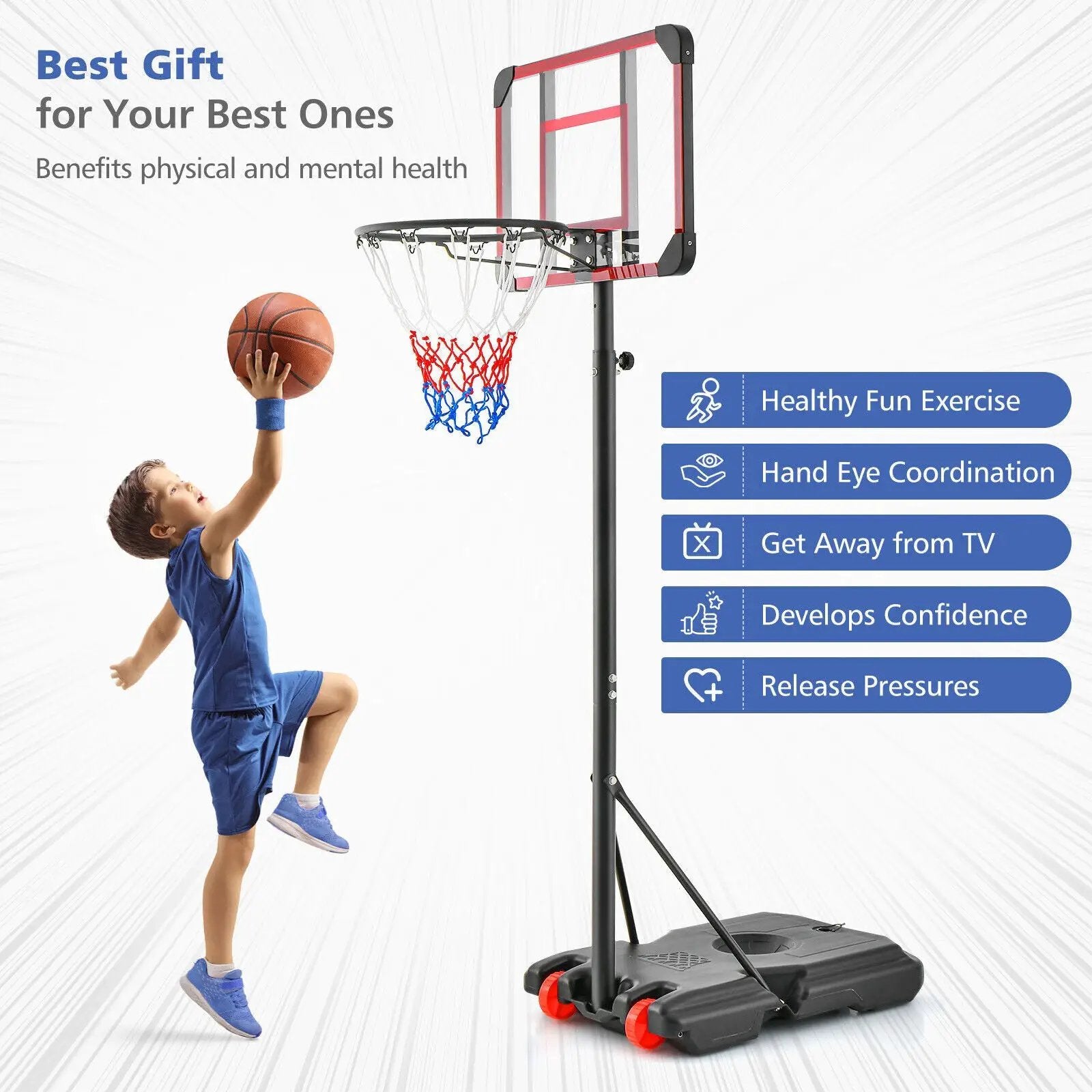 Basketball Hoop Stand 5 Feet-6.8 Feet Height Adjustable by DirectDeals