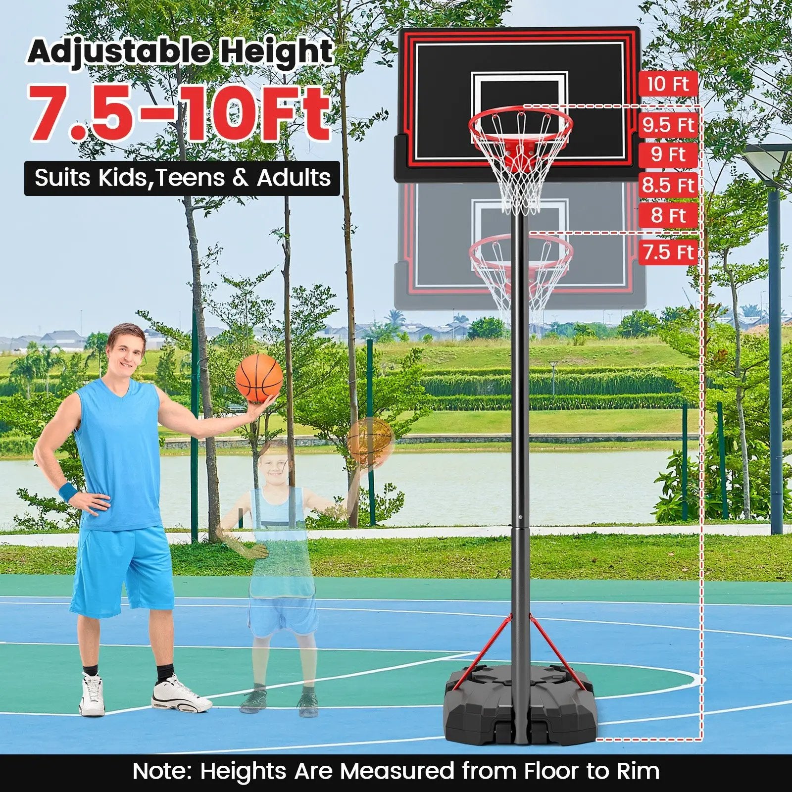 Portable Basketball Hoop with 7.5-10 FT Height Adjustable by DirectDeals