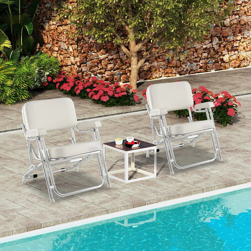 Portable Aluminum Boat Deck Beach Chair with Cushioned Seat-White by DirectDeals