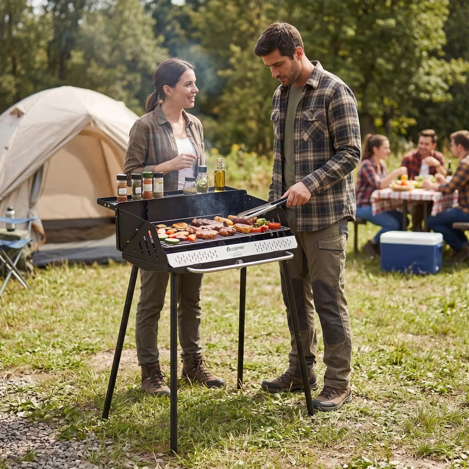 Portable Charcoal Grill with Adjustable Legs & Carrying Bag by DirectDeals