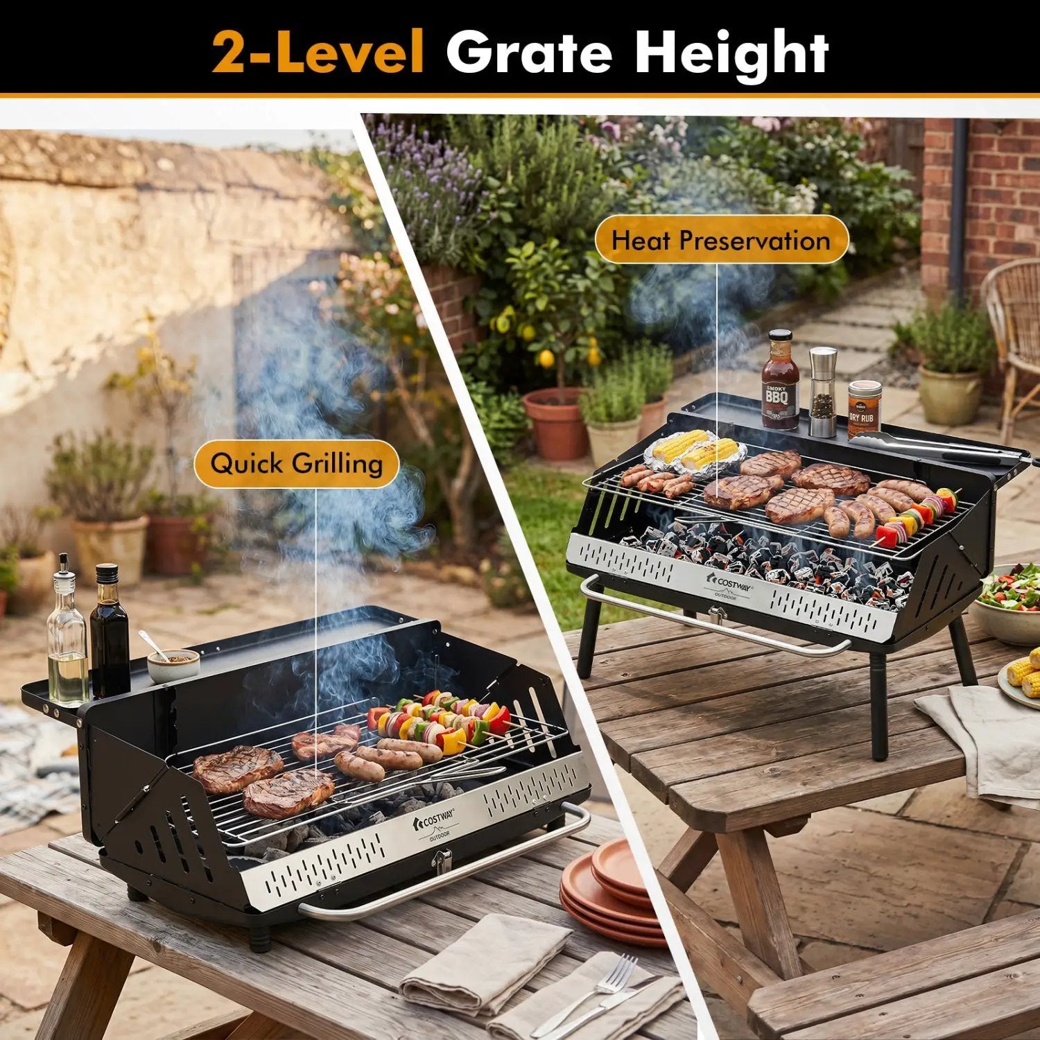 Portable Charcoal Grill with Adjustable Legs & Carrying Bag by DirectDeals