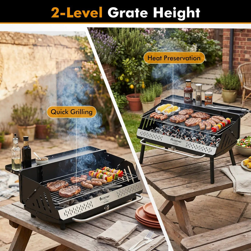 Portable Charcoal Grill with Adjustable Legs & Carrying Bag by DirectDeals