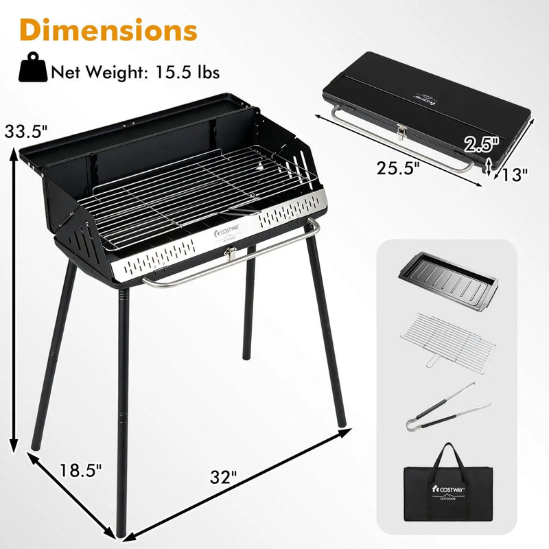 Portable Charcoal Grill with Adjustable Legs & Carrying Bag by DirectDeals