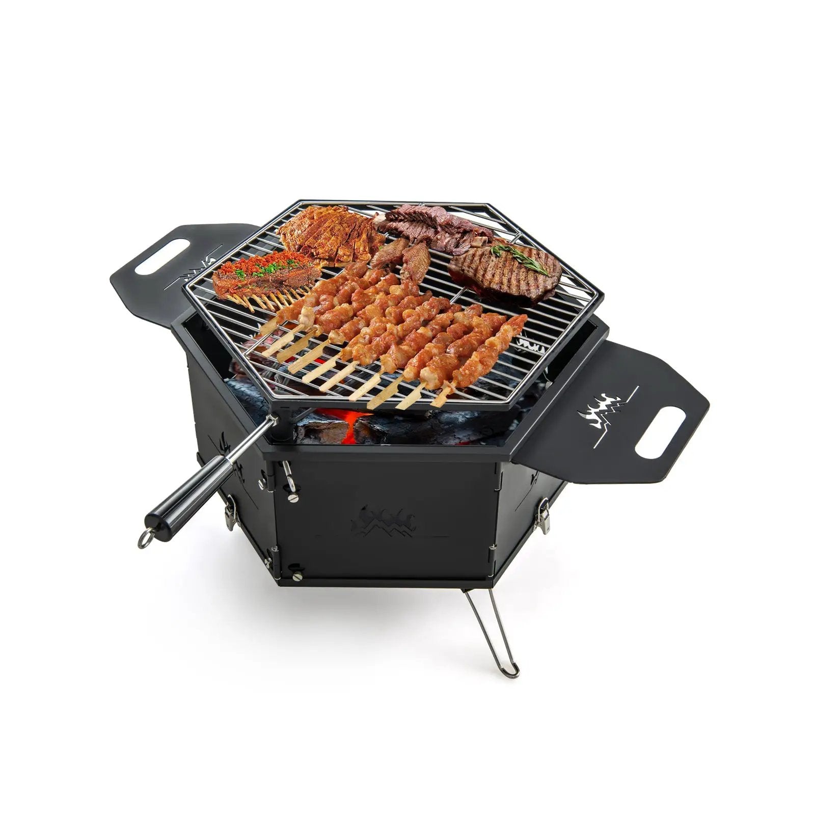 Portable Charcoal Grill Stove Rotatable with Foldable Body and Legs with Handles by DirectDeals