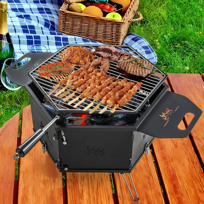 Portable Charcoal Grill Stove Rotatable with Foldable Body and Legs with Handles by DirectDeals