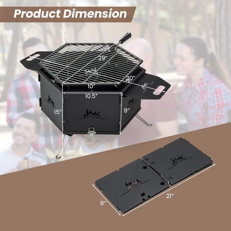 Portable Charcoal Grill Stove Rotatable with Foldable Body and Legs with Handles by DirectDeals