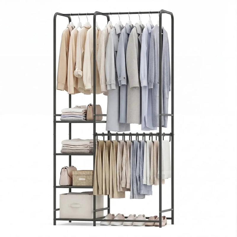 Portable Closet with Pants Hangers and 2 Hanging Rods and 4 Storage Shelves by DirectDeals
