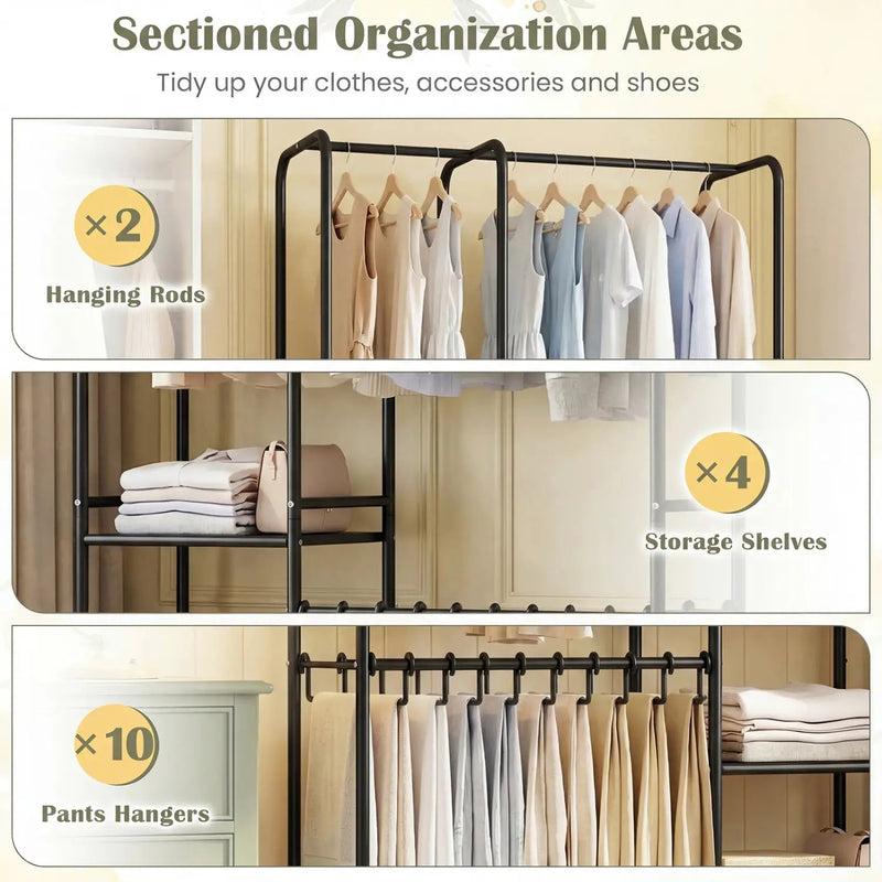 Portable Closet with Pants Hangers and 2 Hanging Rods and 4 Storage Shelves by DirectDeals