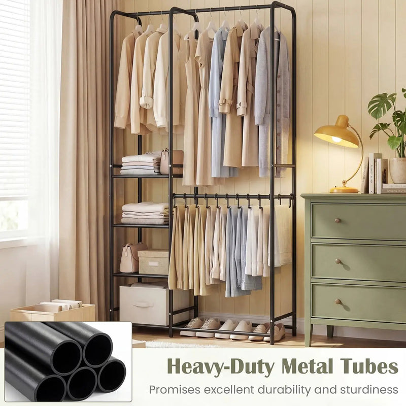 Portable Closet with Pants Hangers and 2 Hanging Rods and 4 Storage Shelves by DirectDeals