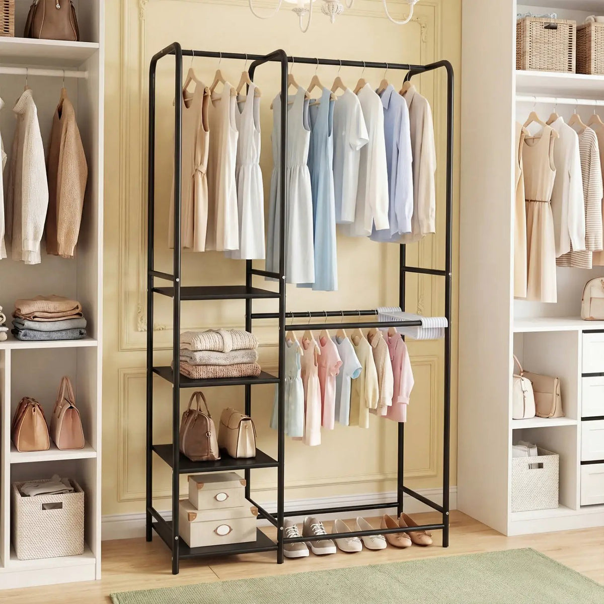 Portable Closet with Pants Hangers and 2 Hanging Rods and 4 Storage Shelves by DirectDeals