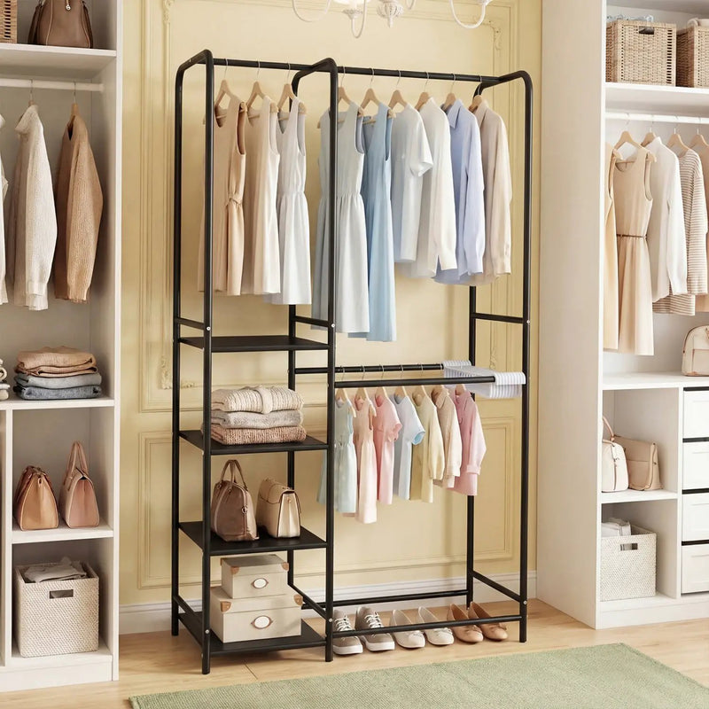 Portable Closet with Pants Hangers and 2 Hanging Rods and 4 Storage Shelves by DirectDeals