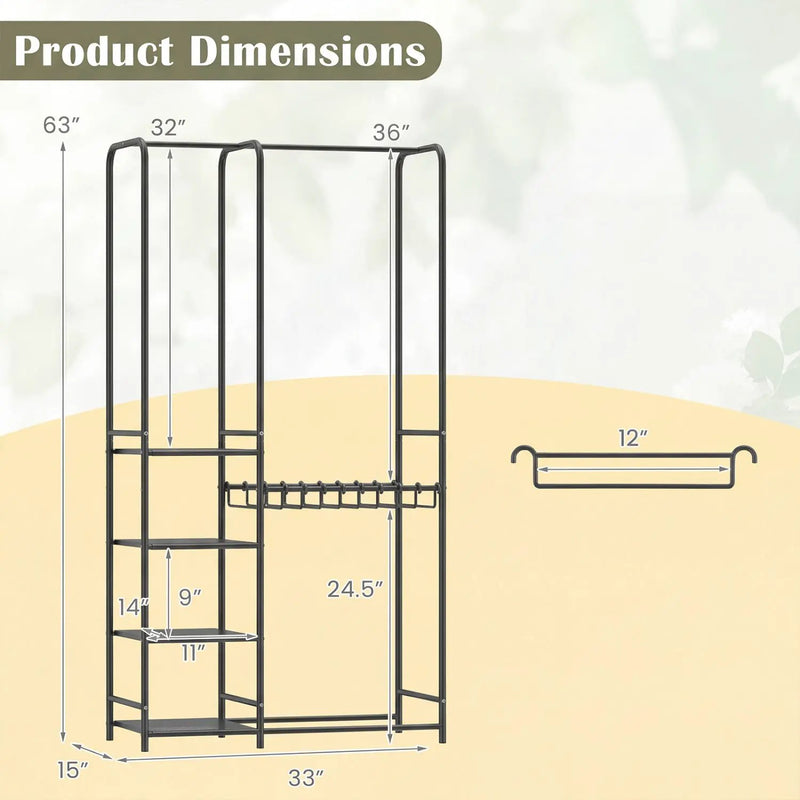 Portable Closet with Pants Hangers and 2 Hanging Rods and 4 Storage Shelves by DirectDeals