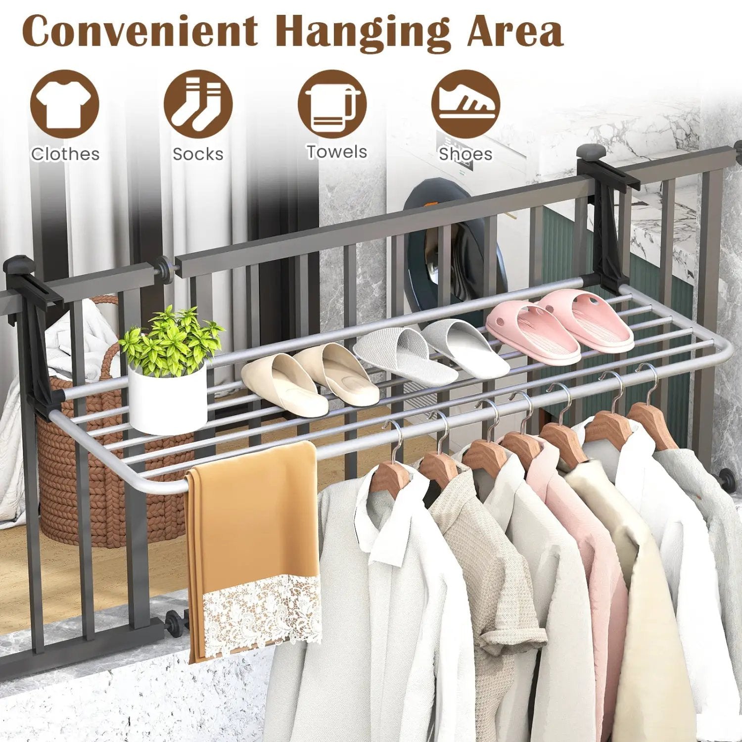Portable Clothes Drying Rack Extendable Radiator Clothes Airer with Robust Aluminum Frame by DirectDeals