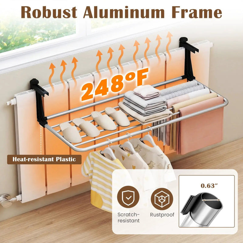 Portable Clothes Drying Rack Extendable Radiator Clothes Airer with Robust Aluminum Frame by DirectDeals