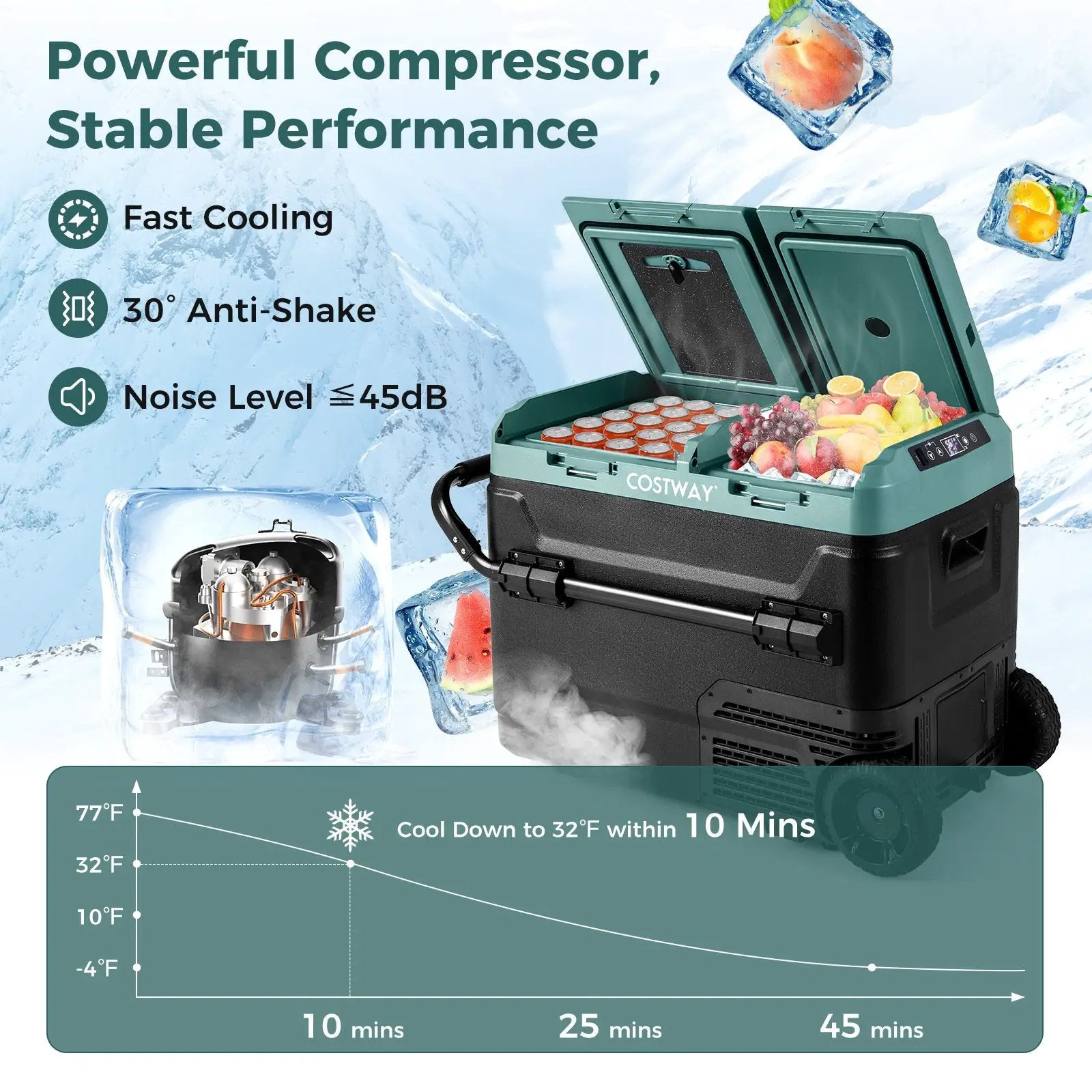64QT Portable Compressor Fridge Freezer for Vehicles Camping Travel Truck RV Boat by DirectDeals