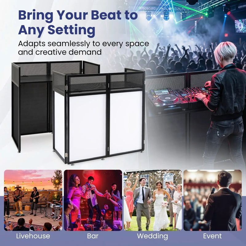 Portable DJ Booth with Adjustable Feet and Detachable Tabletop by DirectDeals