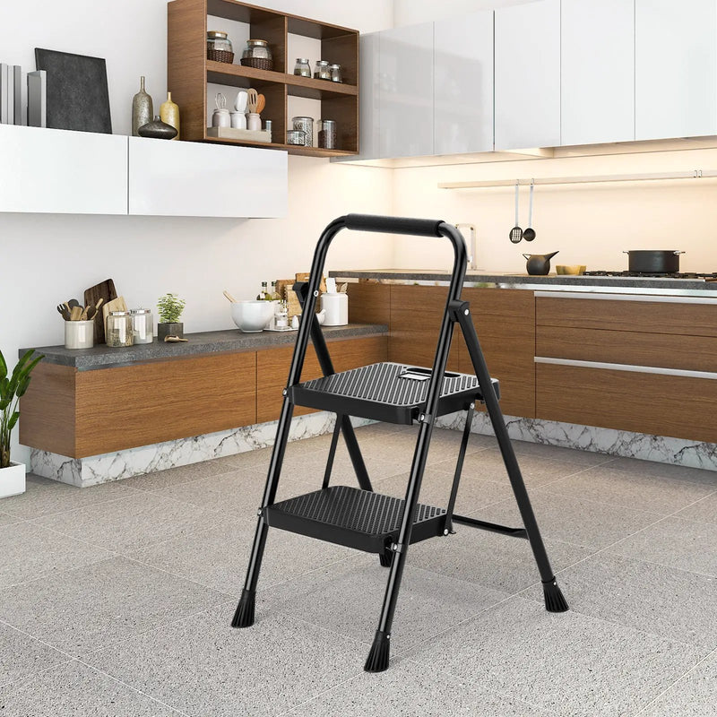 Portable Folding 2 Step Ladder with Wide Anti-Slip Pedal-Black by DirectDeals