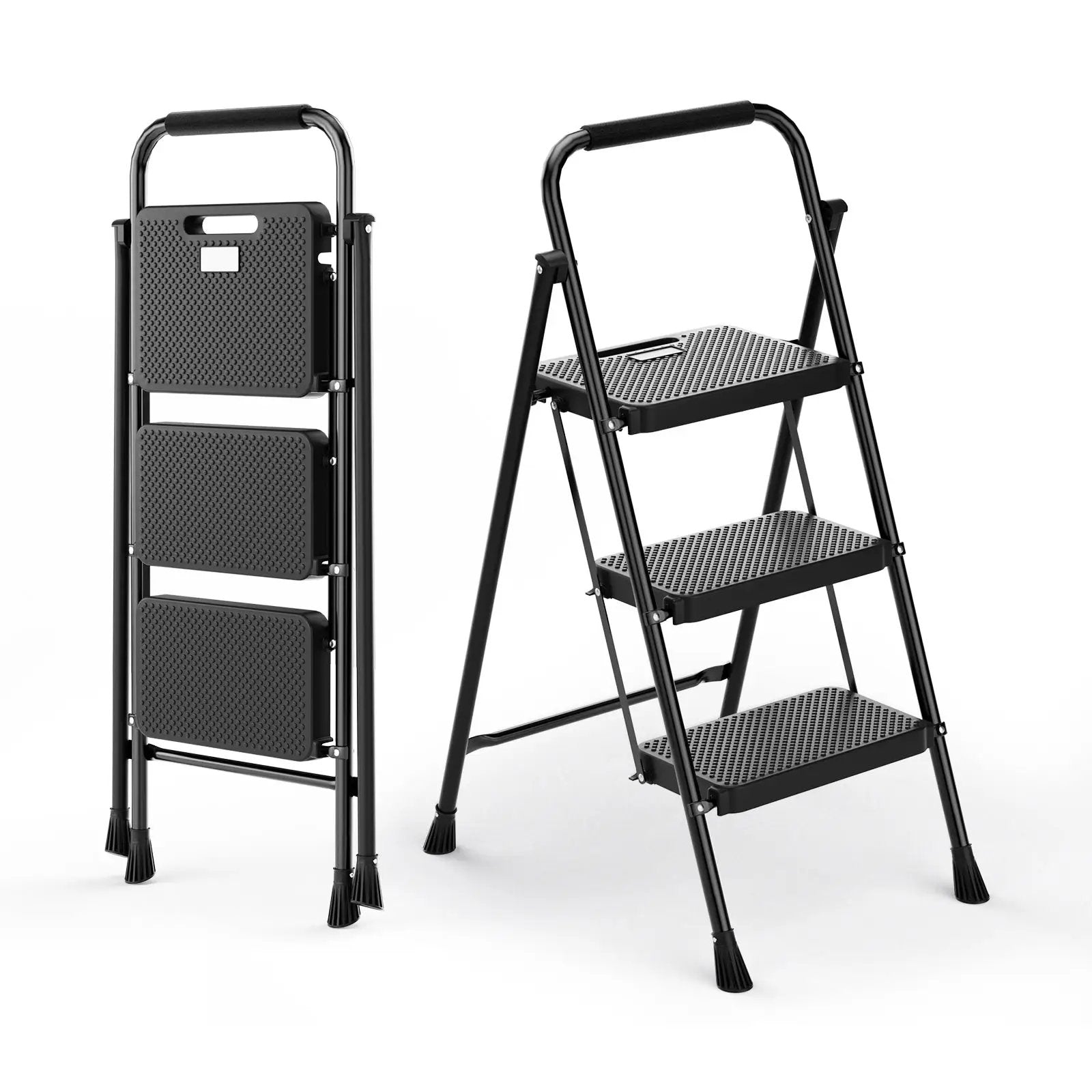 Portable Folding 3 Step Ladder with Wide Anti-Slip Pedal and Convenient Handle-Black by DirectDeals
