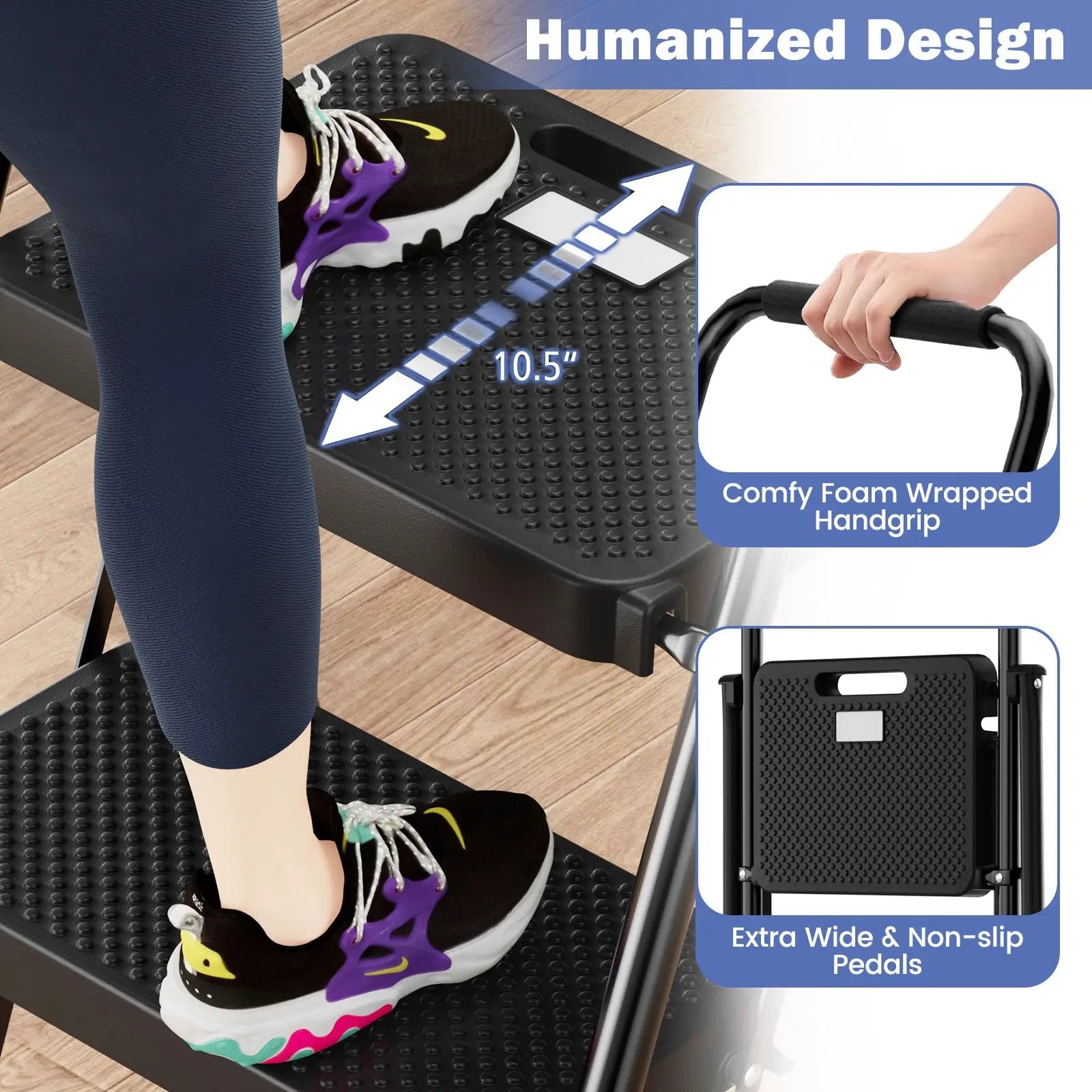 Portable Folding 3 Step Ladder with Wide Anti-Slip Pedal and Convenient Handle-Black by DirectDeals