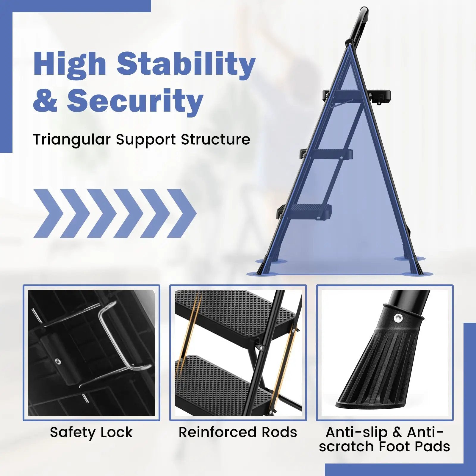 Portable Folding 3 Step Ladder with Wide Anti-Slip Pedal and Convenient Handle-Black by DirectDeals