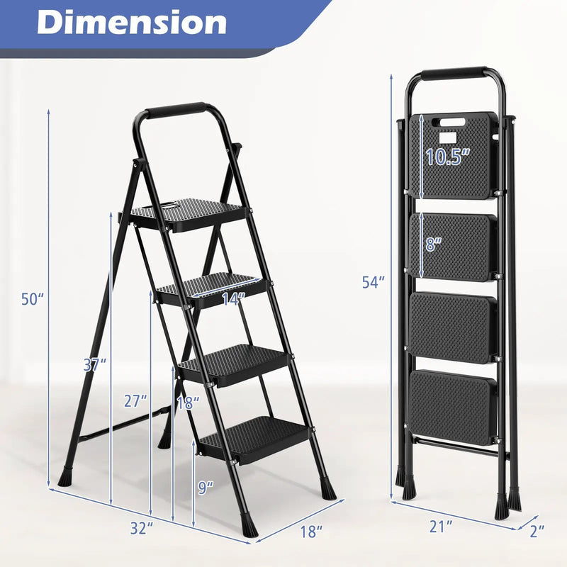 Portable Folding 4 Step Ladder Stool for Adults with Wide Anti-Slip Pedal-Black by DirectDeals