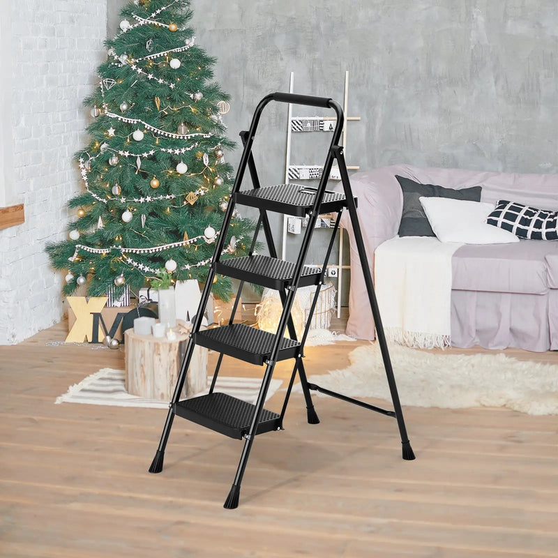 Portable Folding 4 Step Ladder Stool for Adults with Wide Anti-Slip Pedal-Black by DirectDeals