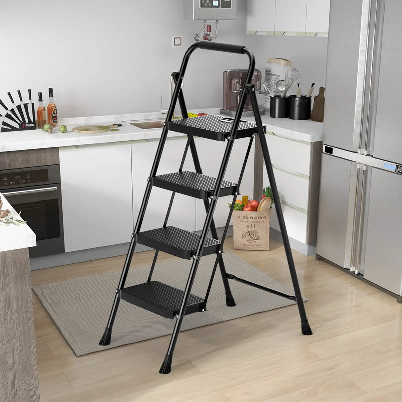 Portable Folding 4 Step Ladder Stool for Adults with Wide Anti-Slip Pedal-Black by DirectDeals