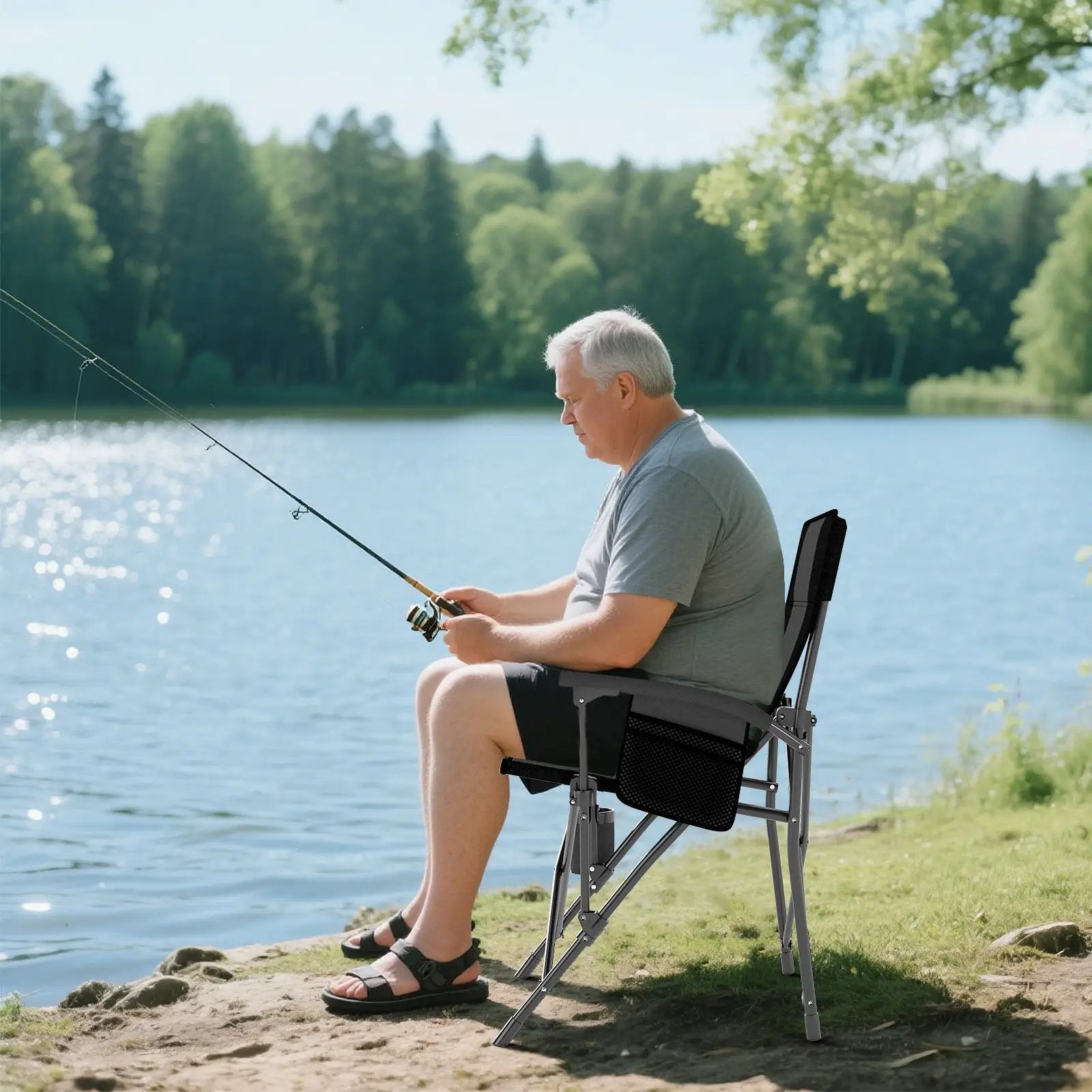 Portable Folding Oxford Cloth Camping Chair with Cup Holder and Side Pocket by DirectDeals