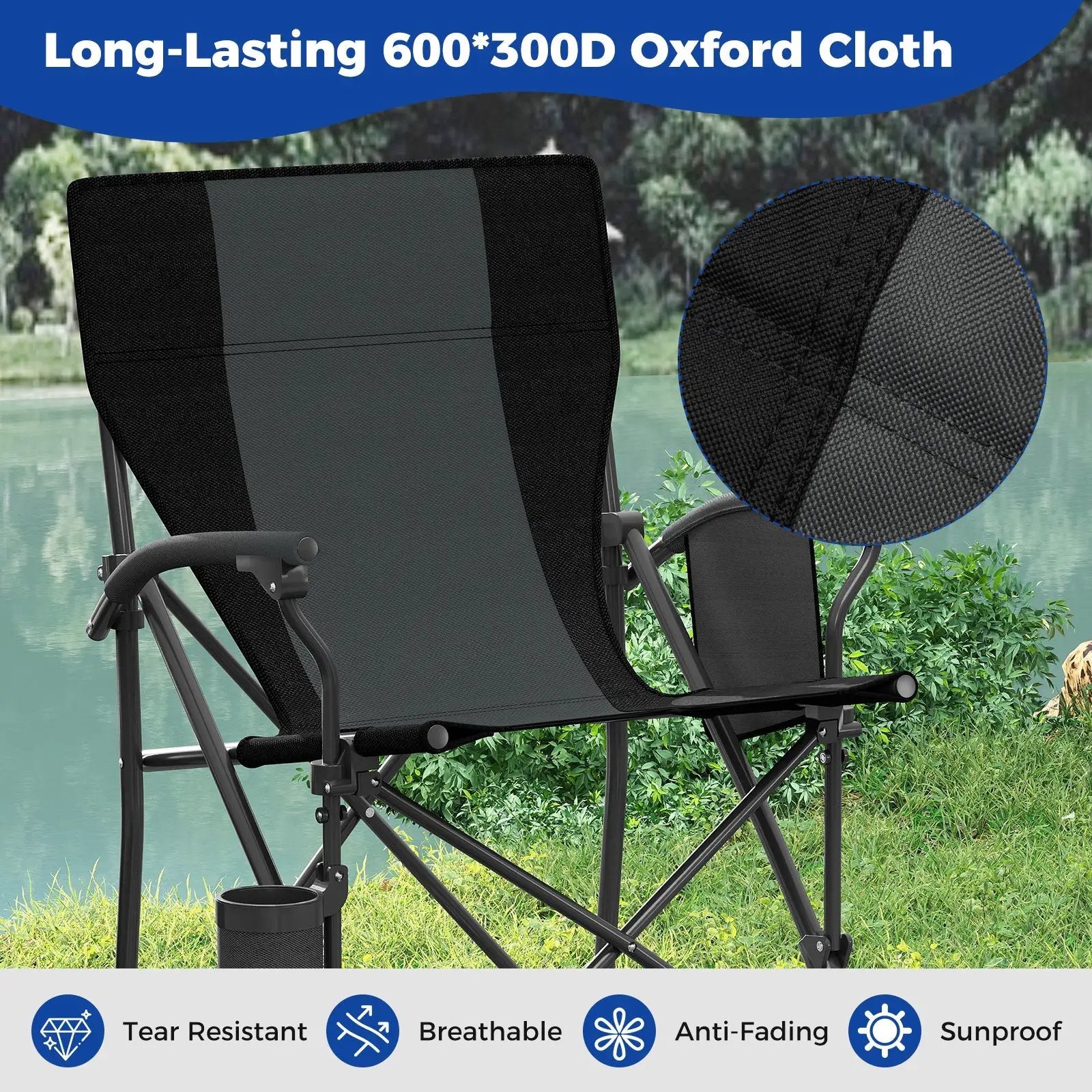 Portable Folding Oxford Cloth Camping Chair with Cup Holder and Side Pocket by DirectDeals