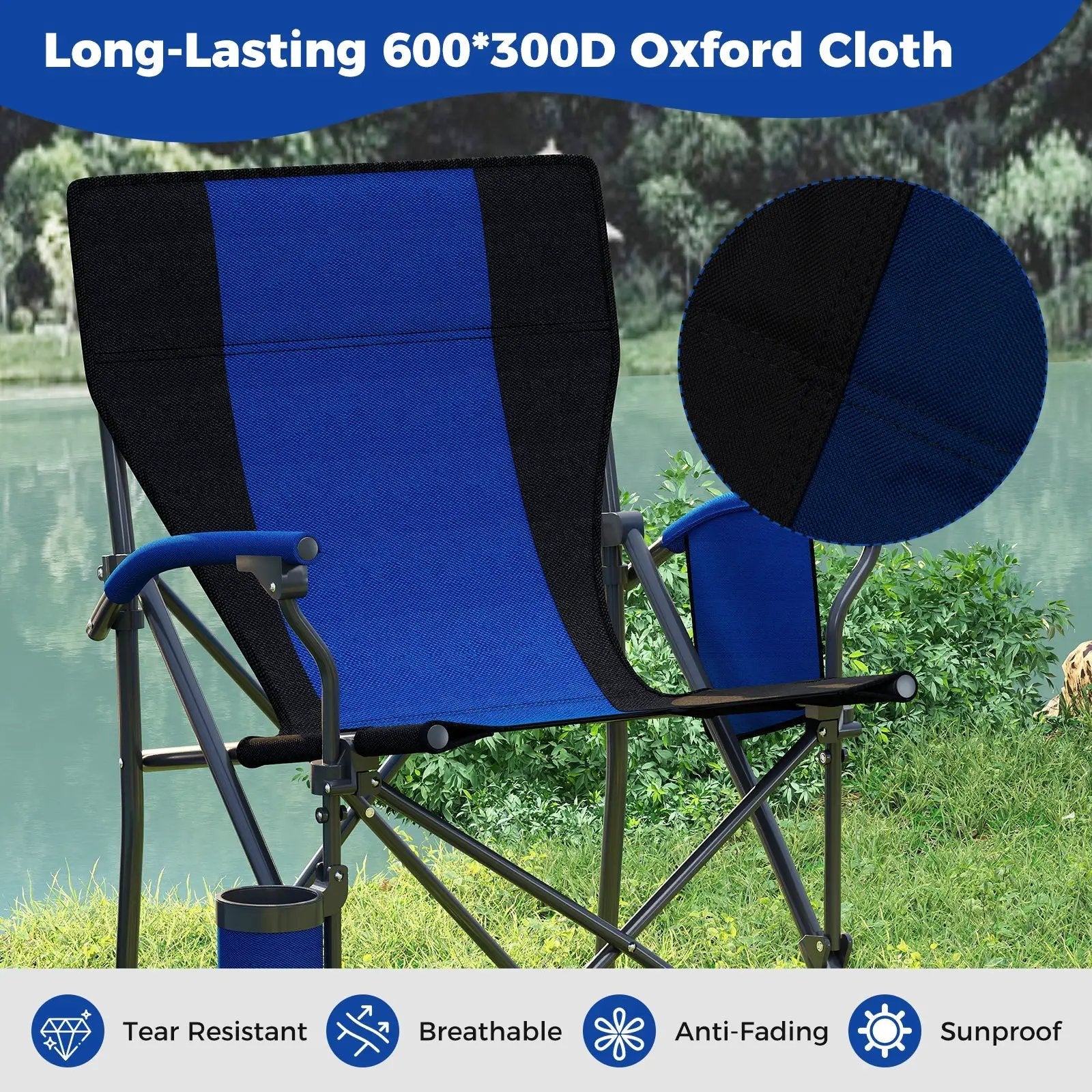 Portable Folding Oxford Cloth Camping Chair with Cup Holder and Side Pocket by DirectDeals