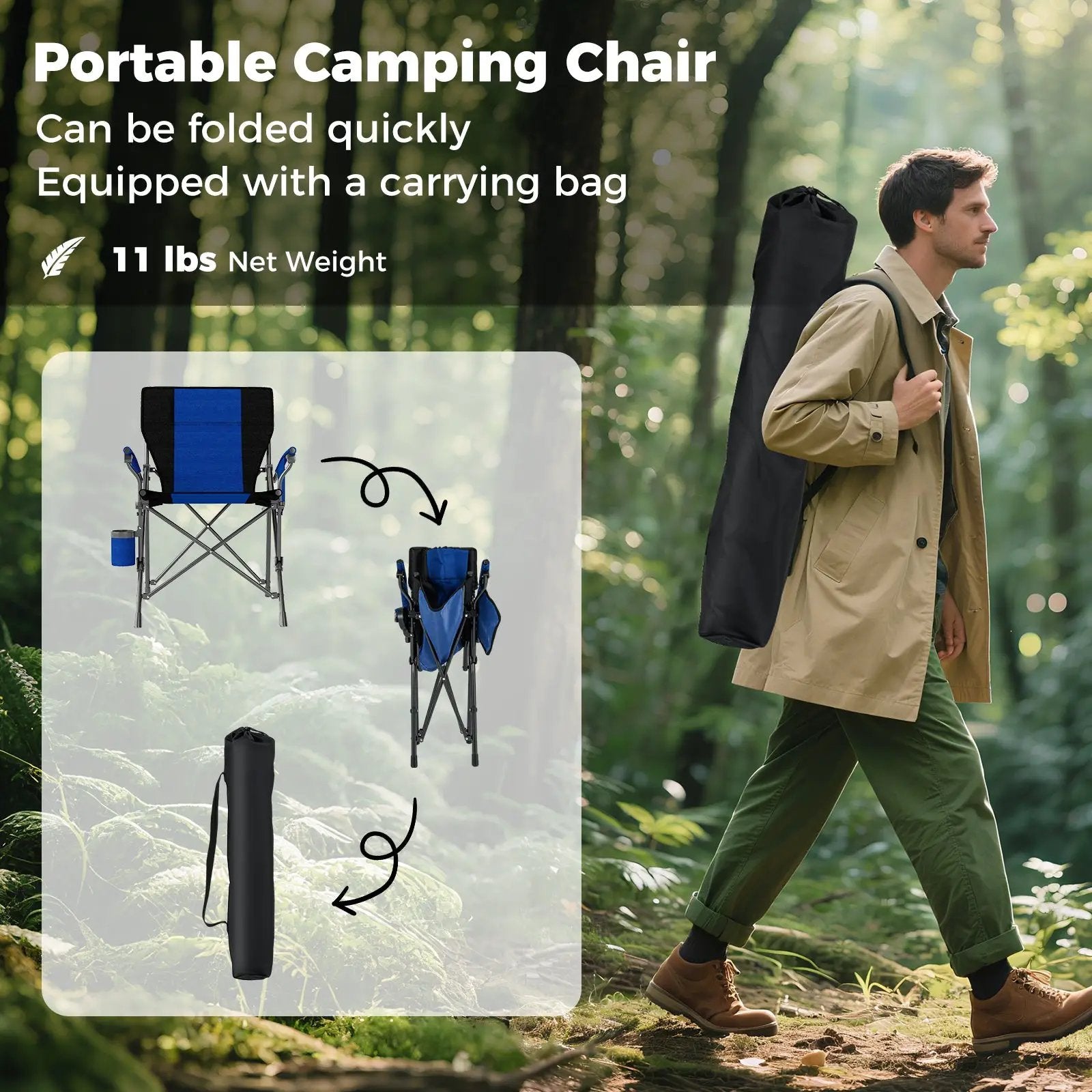 Portable Folding Oxford Cloth Camping Chair with Cup Holder and Side Pocket by DirectDeals