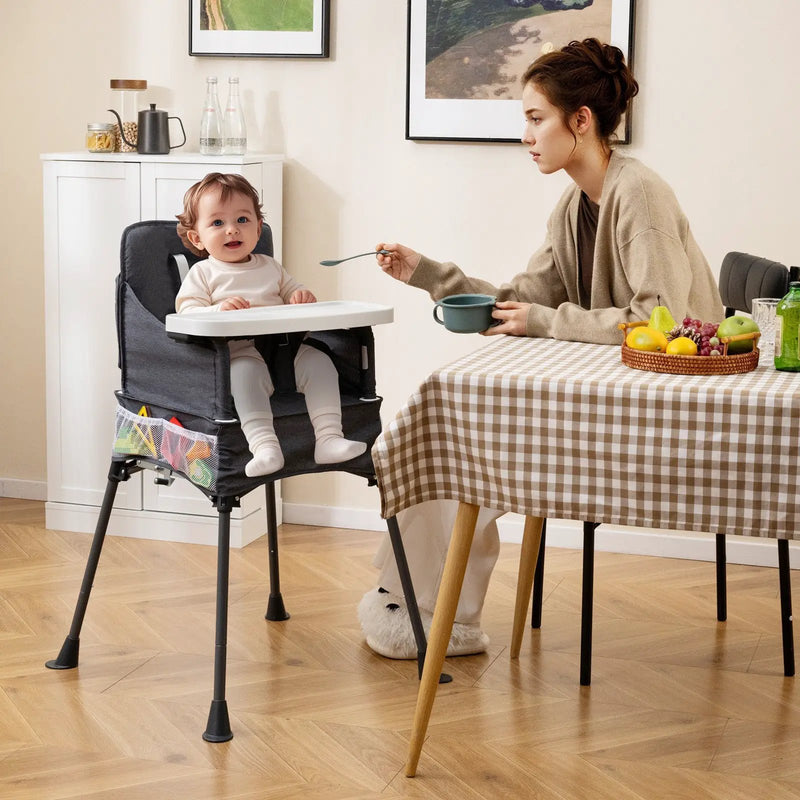 Portable High Chair for Travel Foldable with Adjustable Tray and Mesh Pockets-Gray by DirectDeals