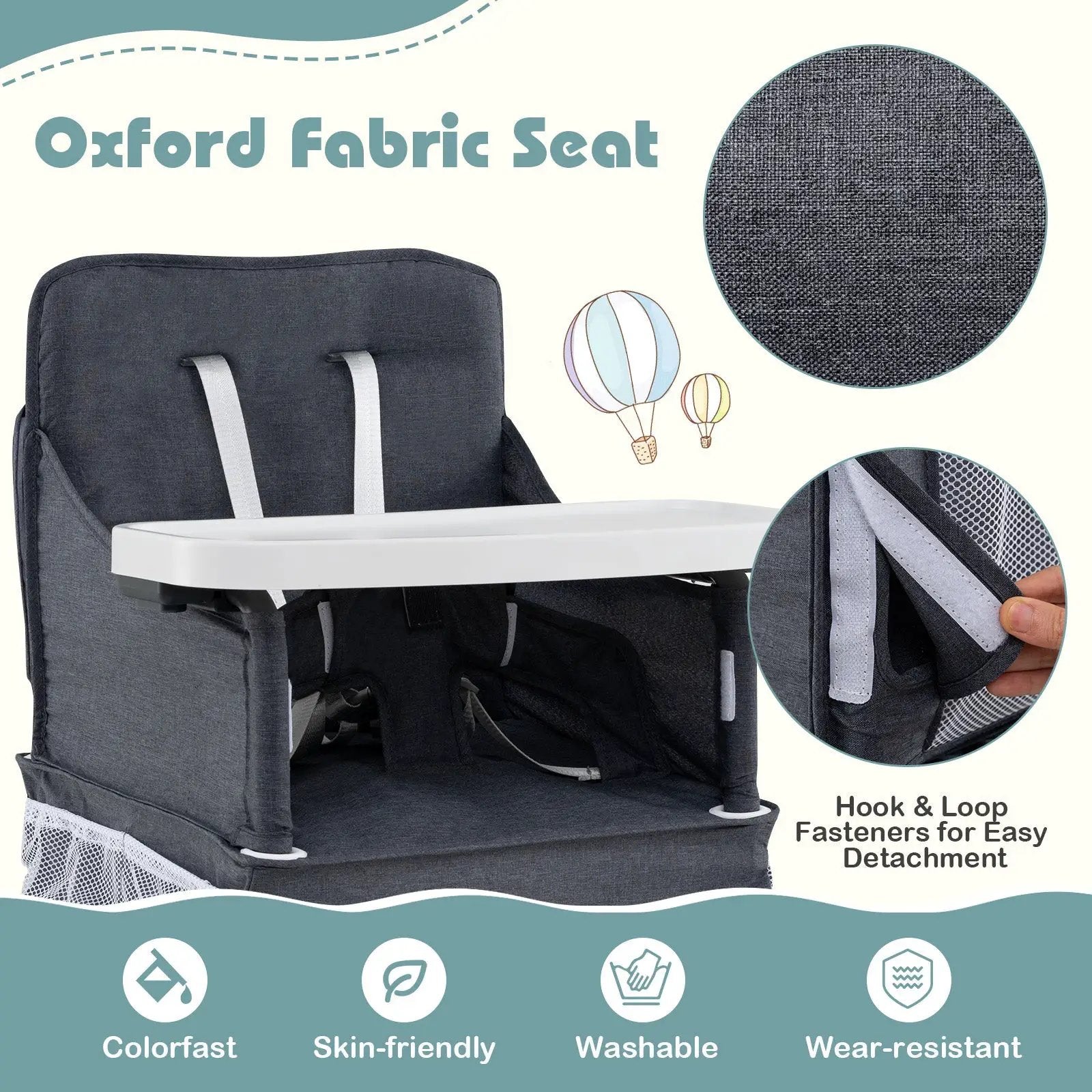 Portable High Chair for Travel Foldable with Adjustable Tray and Mesh Pockets-Gray by DirectDeals