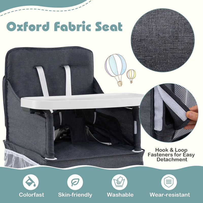 Portable High Chair for Travel Foldable with Adjustable Tray and Mesh Pockets-Gray by DirectDeals